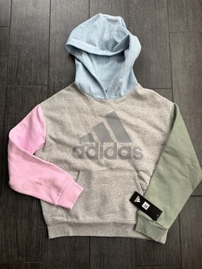 🔥 adidas Pastel Colorblock Pullover Hoodie - Light Blue, Pink & Sage Sz Large 14